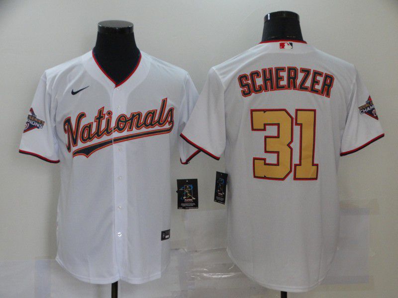 Men Washington Nationals 31 Scherzer White 2020 Game MLB Jerseys